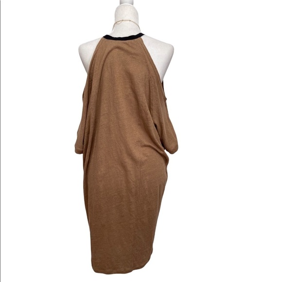 Maje Linen Mini Dress Silk Trim Cutout Shoulders - Picture 2 of 8